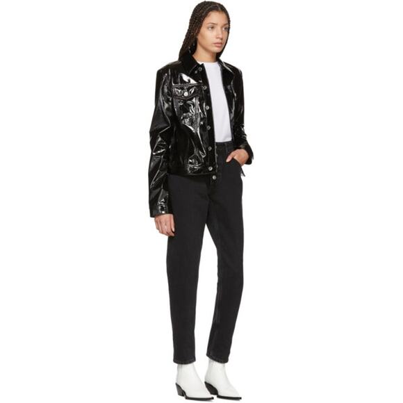 HELMUT‎ LANG Vinyl Spread Collar Button Down Jacket Black Medium Patent Leather - Picture 5 of 14